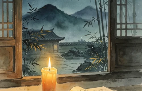 窗前阅卷